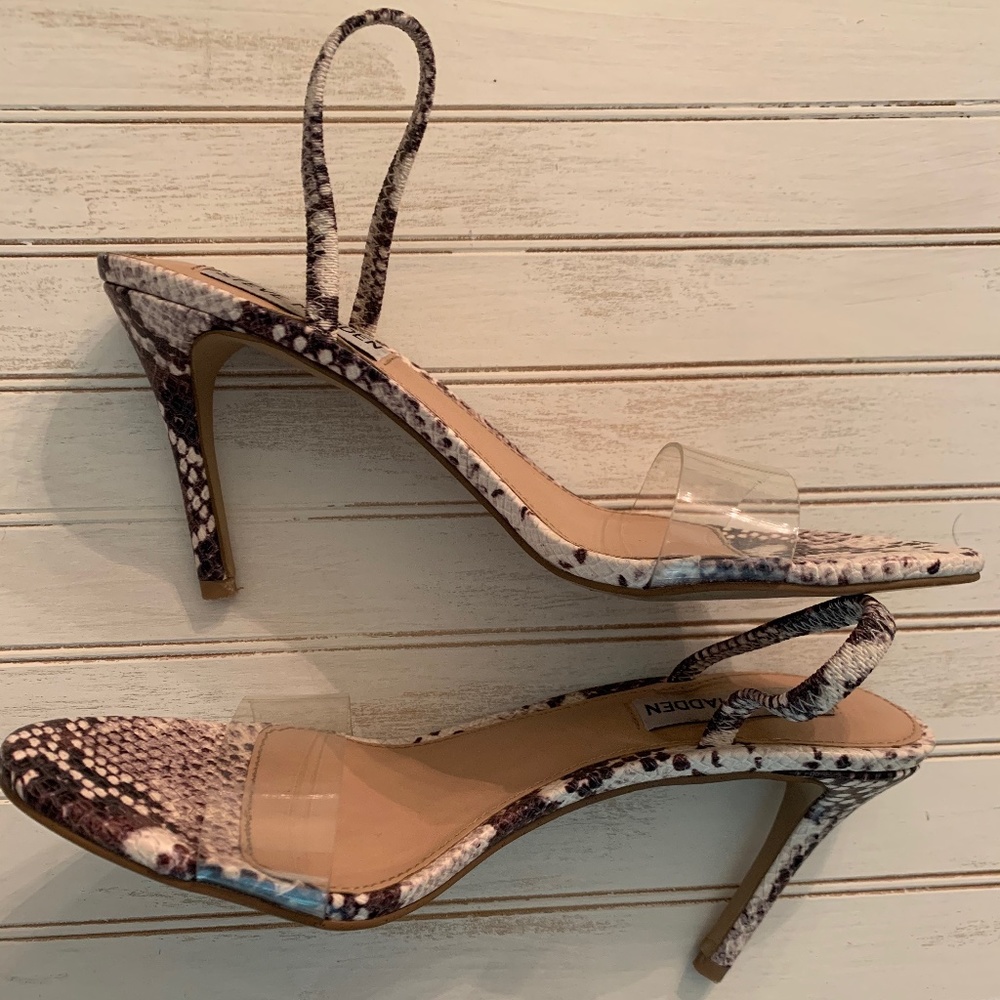 Steve Madden Snakeskin clear strap sandal heels
